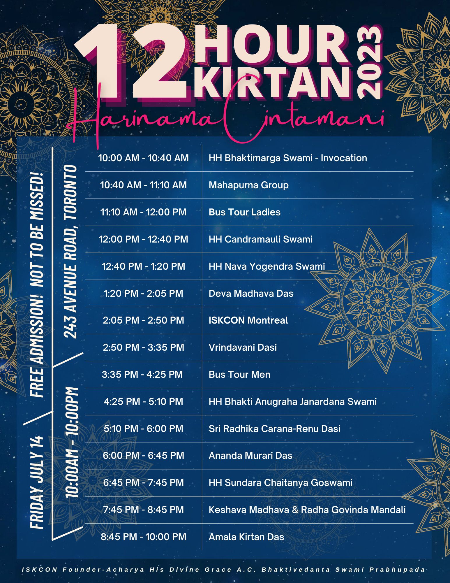 Schedule for 12-hr kirtan 2023